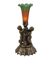 Meyda Green 11428 - 12" High Amber/Green Pond Lily Twin Cherub Mini Lamp