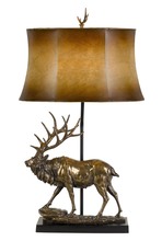  BO-2807TB - 150W 3 Way Deer Resin Table Lamp With Leathrette Shade