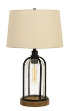  BO-2840TB - 100W Ciney Glass/Metal/Pine Wood Table Lamp With 25W Night Light (Edison Bulb included)