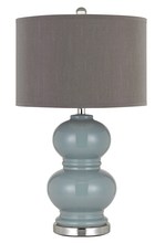  BO-2884TB-2-BLU - Bergamo Ceramic Table Lamp With Hardback Plantium Grey Fabric Shade (Sold And Priced As Pairs)