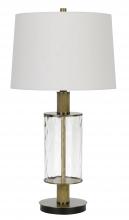  BO-2988TB - 150W 3 way Morrilton glass table lamp with wood pole and hardback taper drum fabric shade