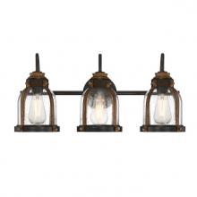  6118200 - 3 Light Wall Fixture Oil Rubbed Bronze Finish with Barnwood Accents Clear Seeded Glass