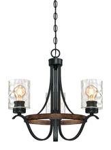  6331800 - 3 Light Chandelier Textured Iron and Barnwood Finish Clear Hammered Glass