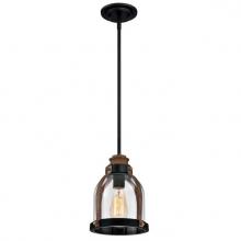  6356300 - Mini Pendant Oil Rubbed Bronze Finish with Barnwood Accents Clear Seeded Glass