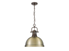 Golden 3602-L RBZ-AB - Duncan 1-Light Pendant with Chain in Rubbed Bronze with Aged Brass