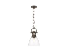 Golden 3602-S RBZ-CLR - Duncan Small Pendant with Chain in Rubbed Bronze with Clear Glass