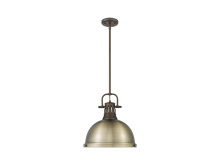 Golden 3604-L RBZ-AB - Duncan 1-Light Pendant with Rod in Rubbed Bronze with Aged Brass