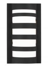  8543193S-12 - Rebay modern 1-light LED outdoor exterior small wall lantern sconce in black finish with etched glas
