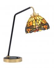  59-MBNAB-9465 - Desk Lamp, Matte Black & New Age Brass Finish, 7" Amber Dragonfly Art Glass