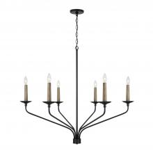  451562MB - 6-Light Chandelier in Matte Black with Interchangeable Faux Wood or Matte Black Candle Sleeves