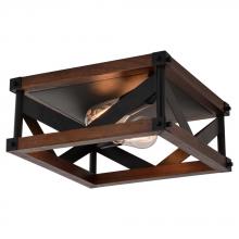  C0260 - Wade 13-in. 2 Light Flush Mount Matte Black and Sycamore Wood