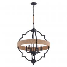  P0309 - Beaumont 25 in. W 6 Light Pendant Textured Gray with Natural Rope