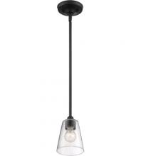  60/7280 - Bransel - 1 Light Mini Pendant with Seeded Glass - Matte Black Finish