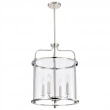  60/7956 - Yorktown 4 Light Pendant; Polished Nickel Finish; Clear Glass